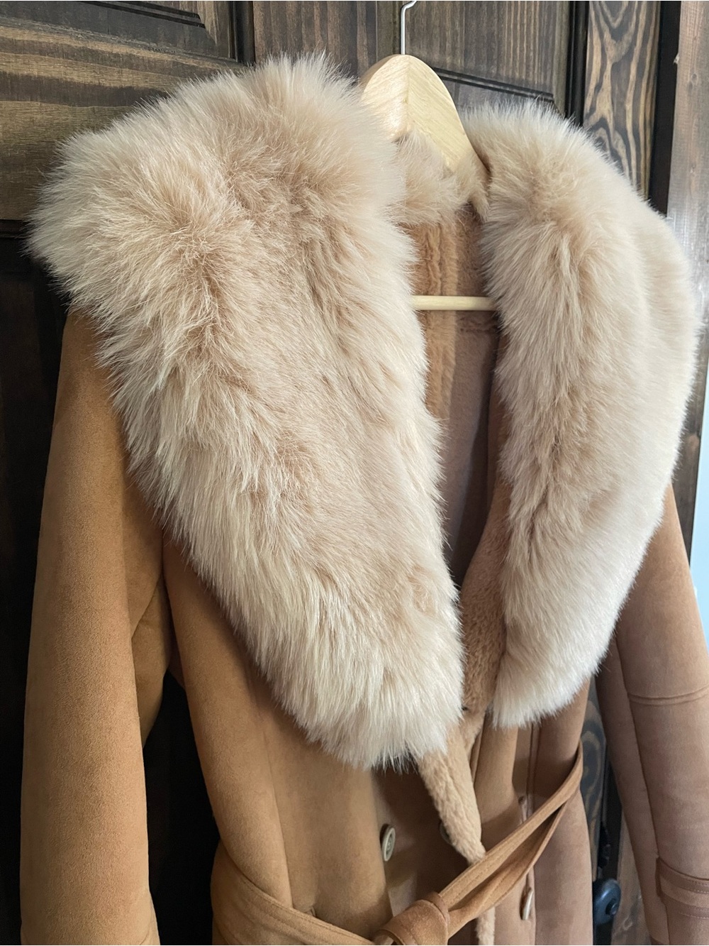 Women's Tan Coat with Faux Fur Collar